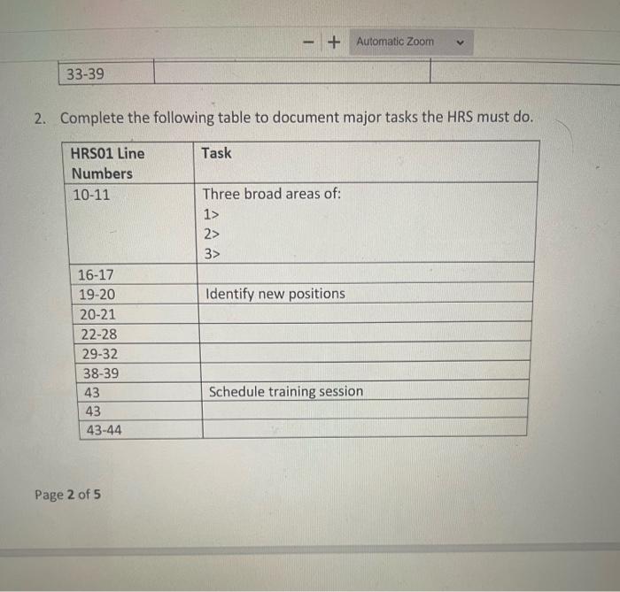 2. Complete the following table to document major