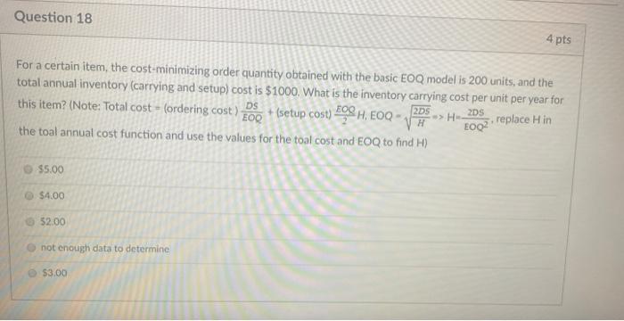 Question 18 4 pts For a certain item, the