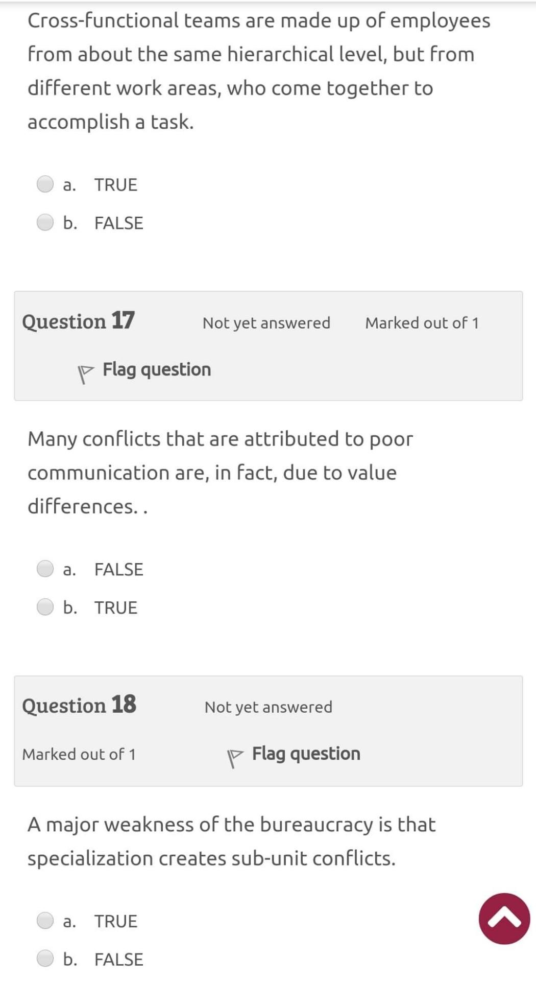 Cross-functional teams are made up of employees