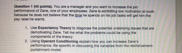 Question 1 (40 points). You are a manager and you