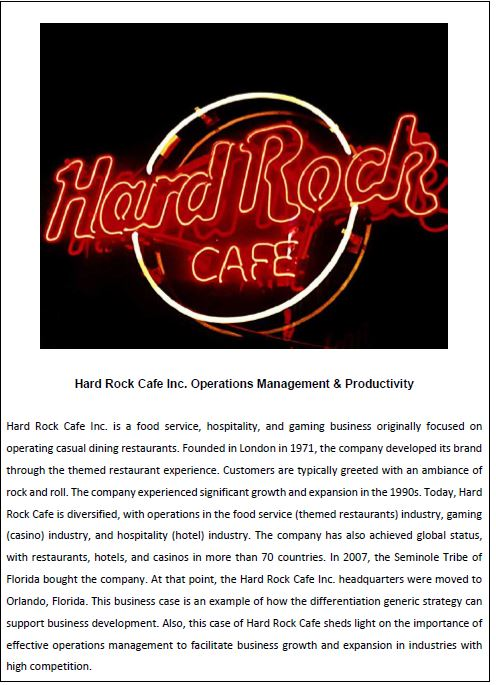 Hard Rock CAF Hard Rock Cafe Inc. Operations