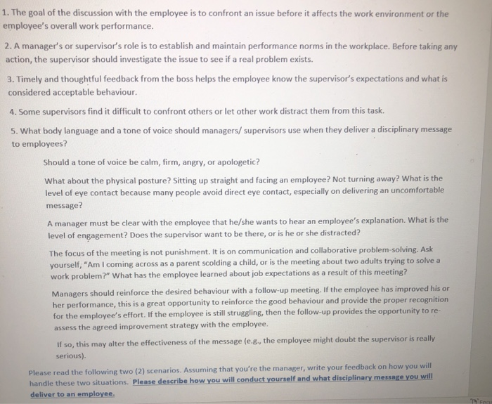 1. The goal of the discussion with the employee