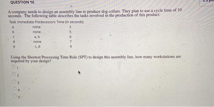 QUESTION 16 A company needs to design an assembly