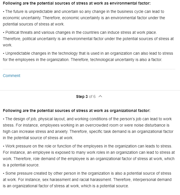 Following are the potential sources of stress at