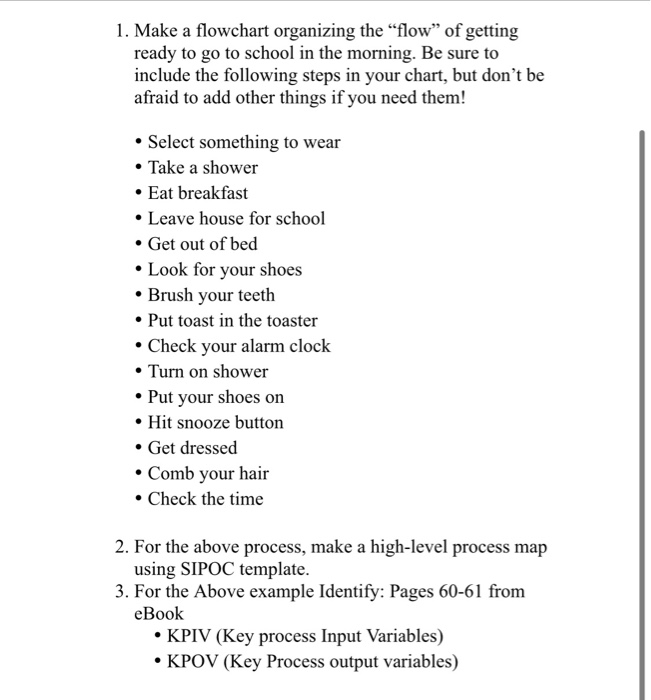 1. Make a flowchart organizing the flow" of