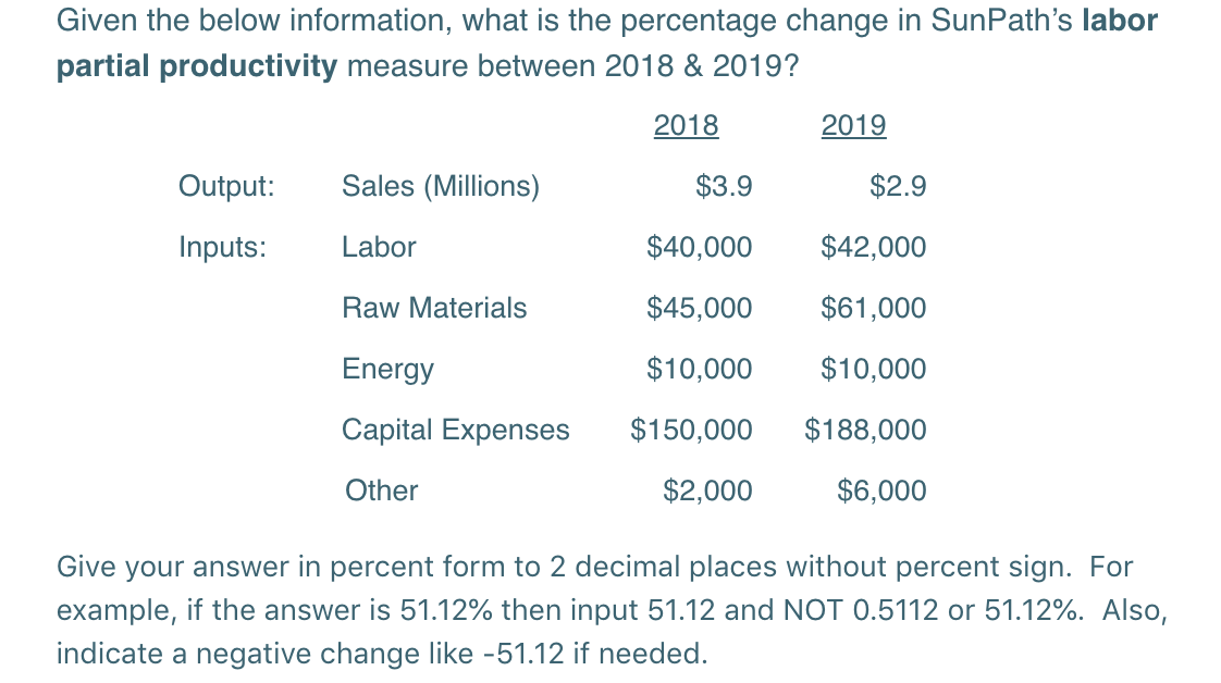Given the below information, what is the