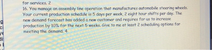 for services. 2 16. You manage an assembly line