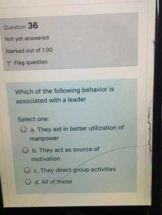 Question 36 Not yet answered Marked out of 1.00 P