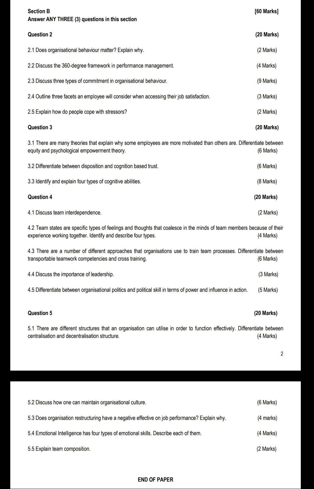 [60 Marks] Section B Answer ANY THREE (3)