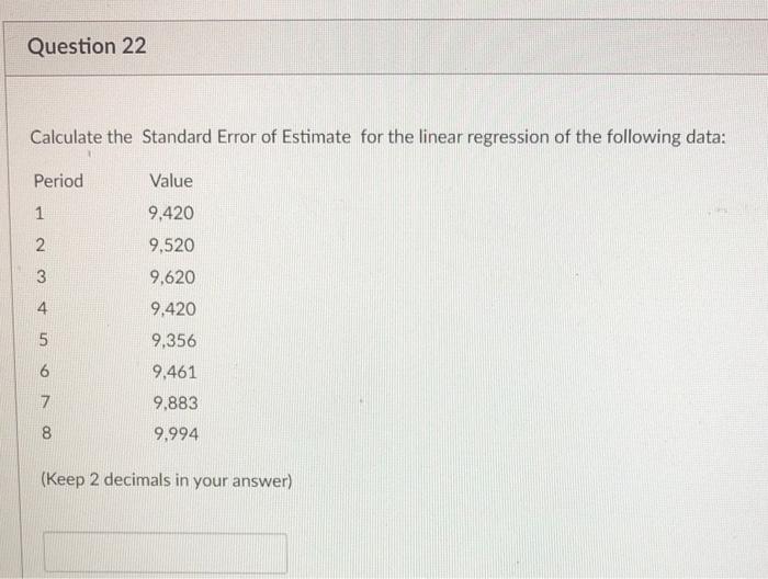 Calculate the Standard Error of Estimate for the