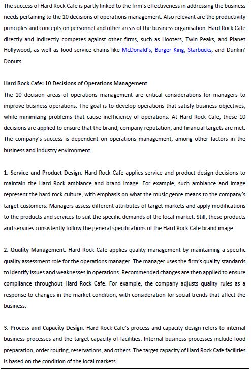 Hard Rock CAF Hard Rock Cafe Inc. Operations
