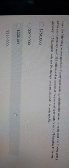 Given the following percentage costs of carrying