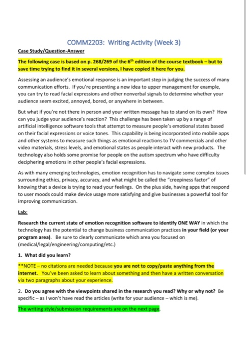 COMM2203: Writing Activity (Week 3) Case