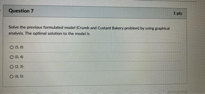 Question 7 1 pts Solve the previous formulated