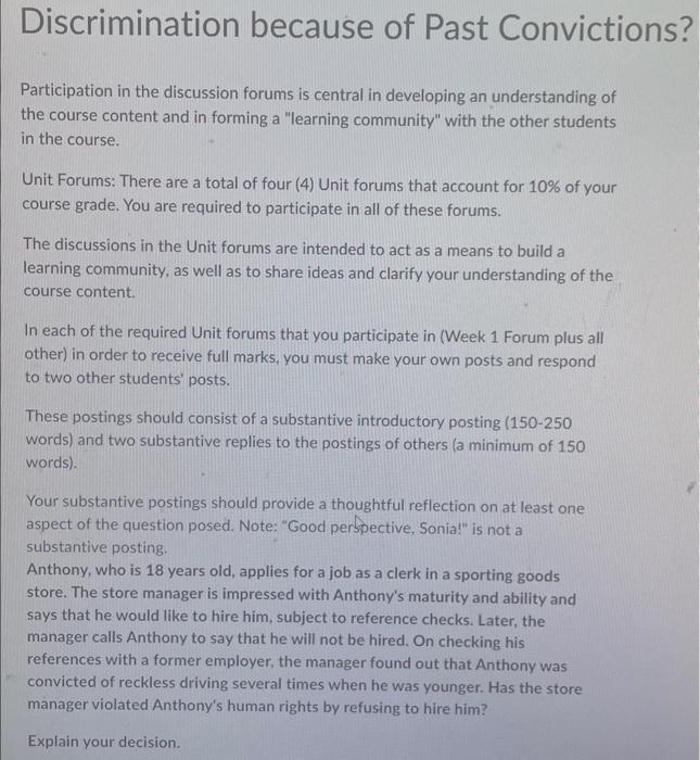 Discrimination because of Past Convictions?