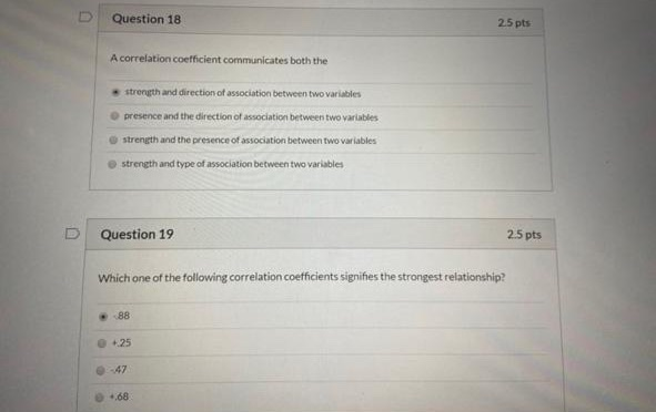 U Question 18 25 pts A correlation coefficient