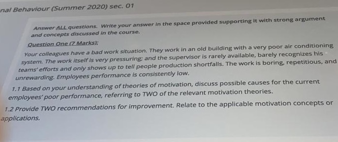 nal Behaviour (Summer 2020) sec. 01 Answer ALL