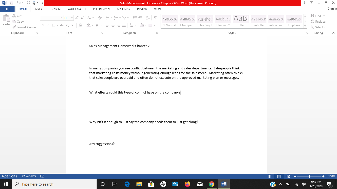 ? - Sales Management Homework Chapter 2 (2) -