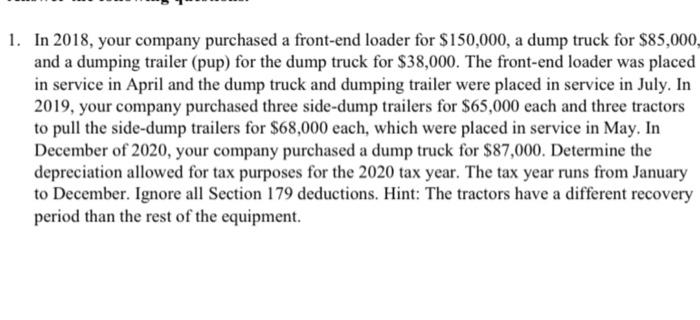 1. In 2018 , your company purchased a front-end