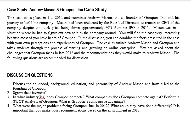 Case Study: Andrew Mason & Groupon, Inc Case