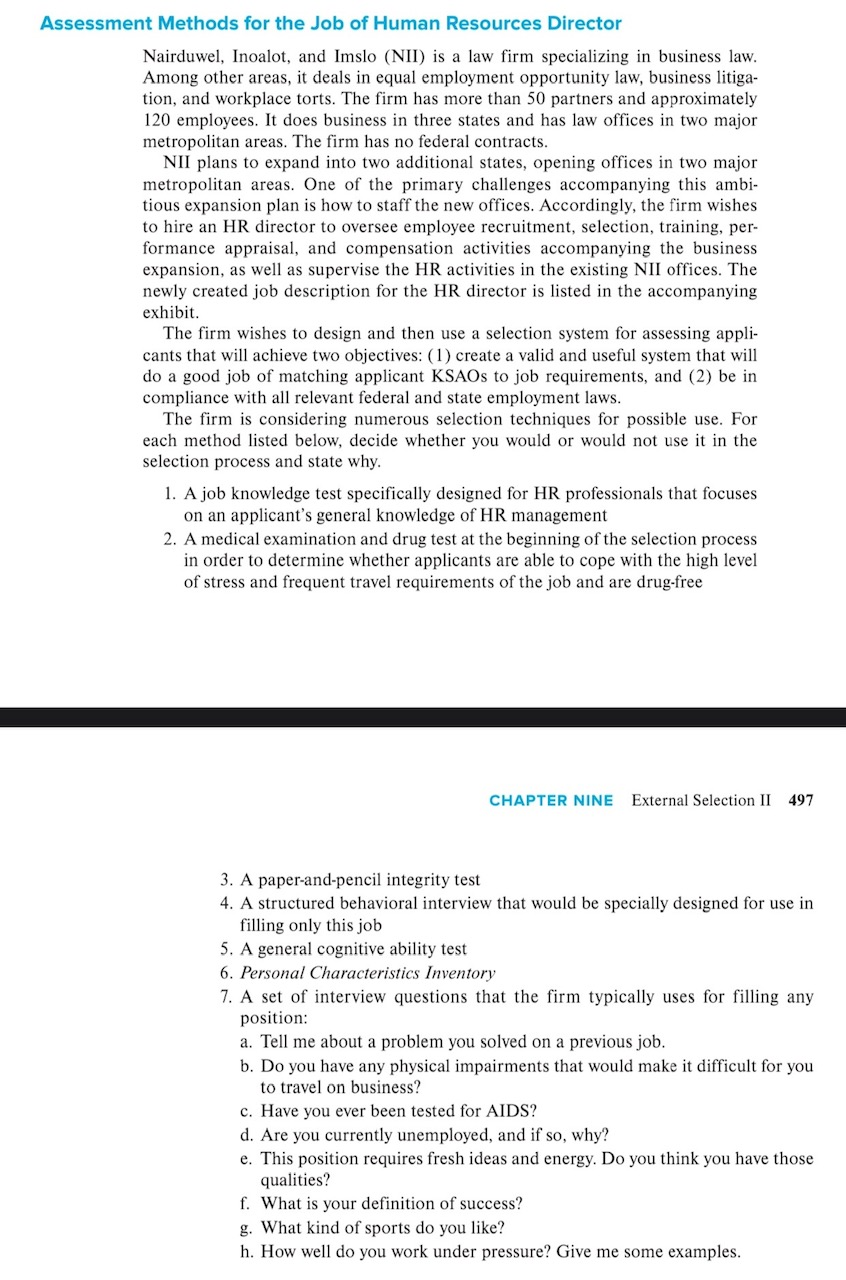 Assessment Methods for the Job of Human Resources