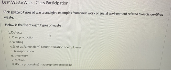 Lean Waste Walk - Class Participation Pick any
