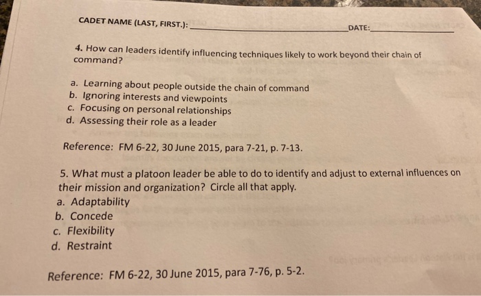 CADET NAME (LAST, FIRST.): _ DATE: 4. How can