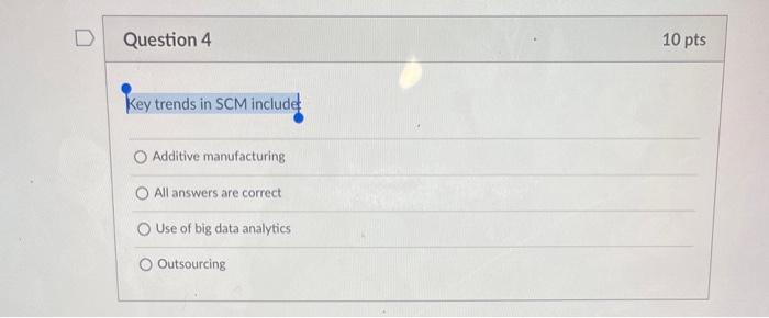 Key trends in SCM includef Additive manufacturing
