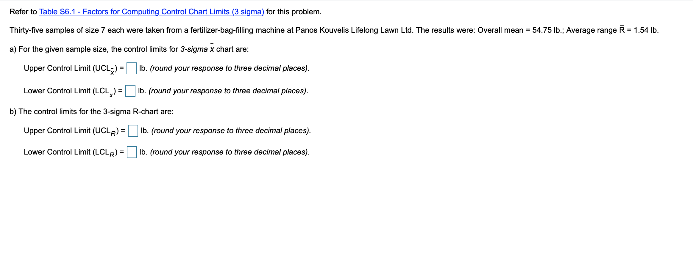 Refer to Table 56.1 - Factors for Computing
