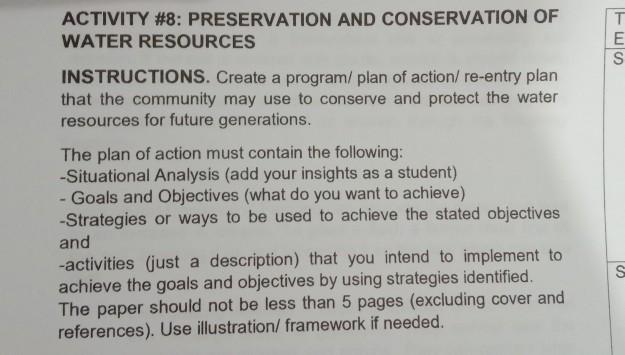 T E S ACTIVITY #8: PRESERVATION AND CONSERVATION