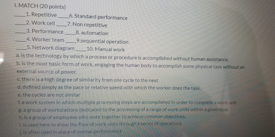 I. MATCH (20 points) 1. Repetitive__6. Standard