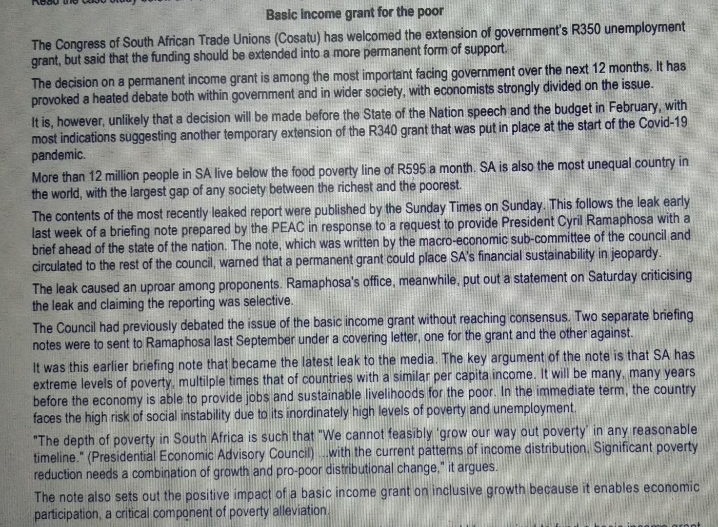 Please help, it's urgent. Thank you Basic income