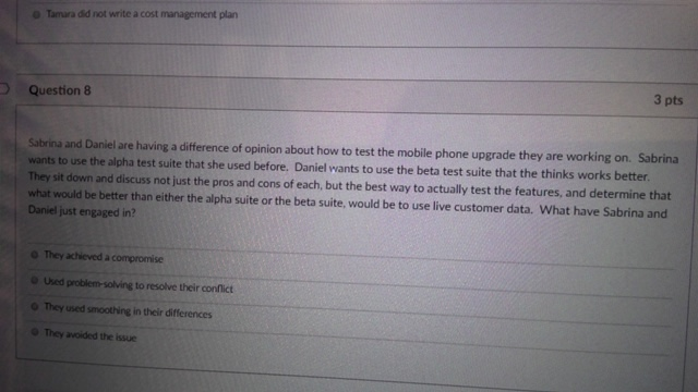 Tamara did not write a cost management plan