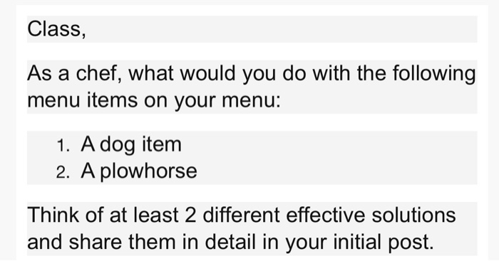 Class, As a chef, what would you do with the