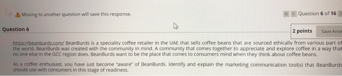 Moving to another question will save this