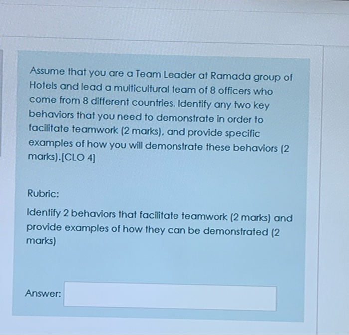 answer please ? Assume that you are a Team Leader