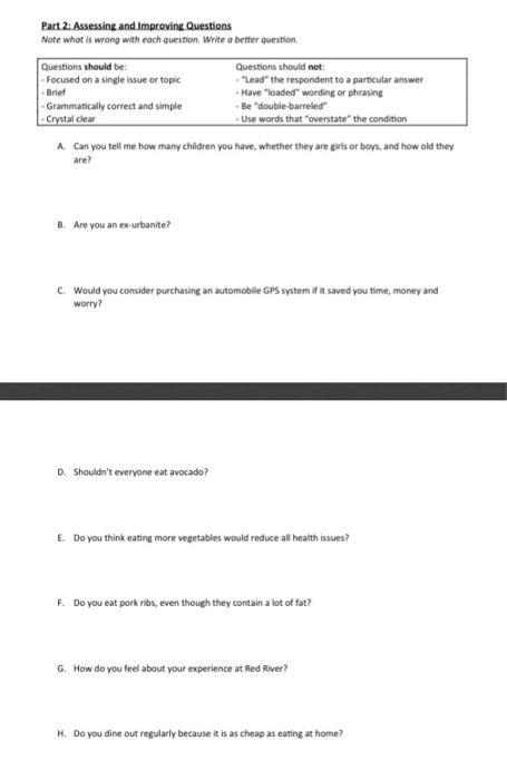 Part 2: Assessing and improving Questions Note