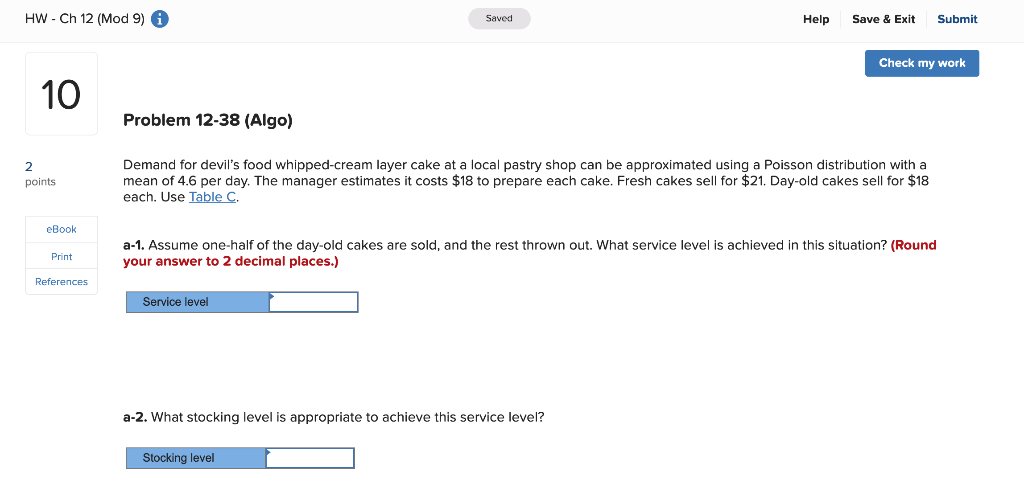 HW - Ch 12 (Mod 9) A Saved Help Save & Exit