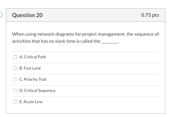 Question 20 0.75 pts When using network diagrams