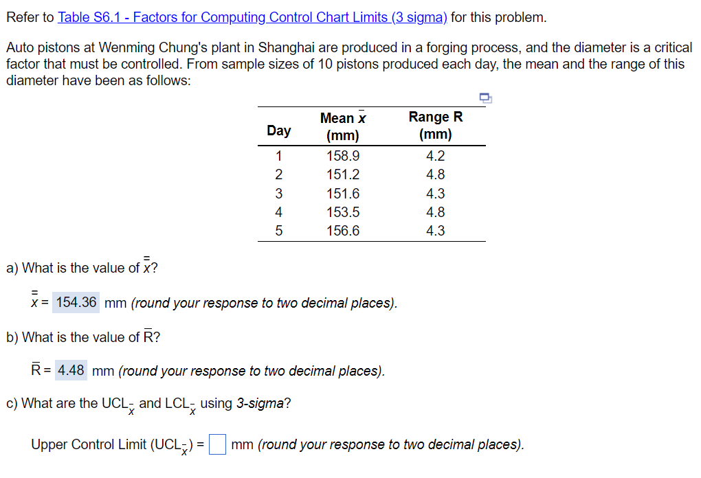 Refer to Table S6.1 - Factors for Computing