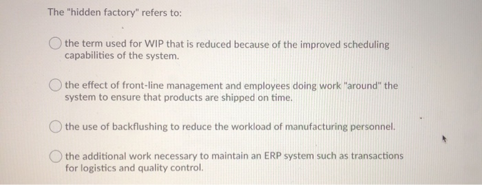 The "hidden factory" refers to: the term used for