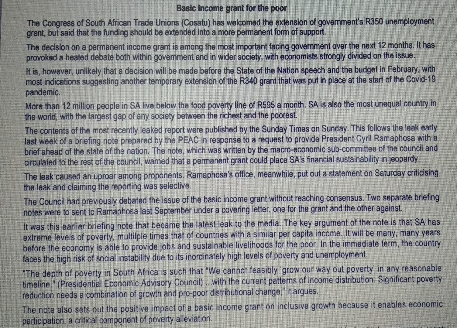 Please help it's urgent. Thank you Basic income