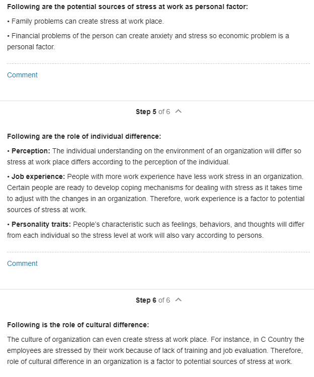 Following are the potential sources of stress at