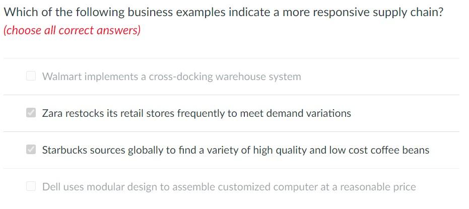 Which of the following business examples indicate