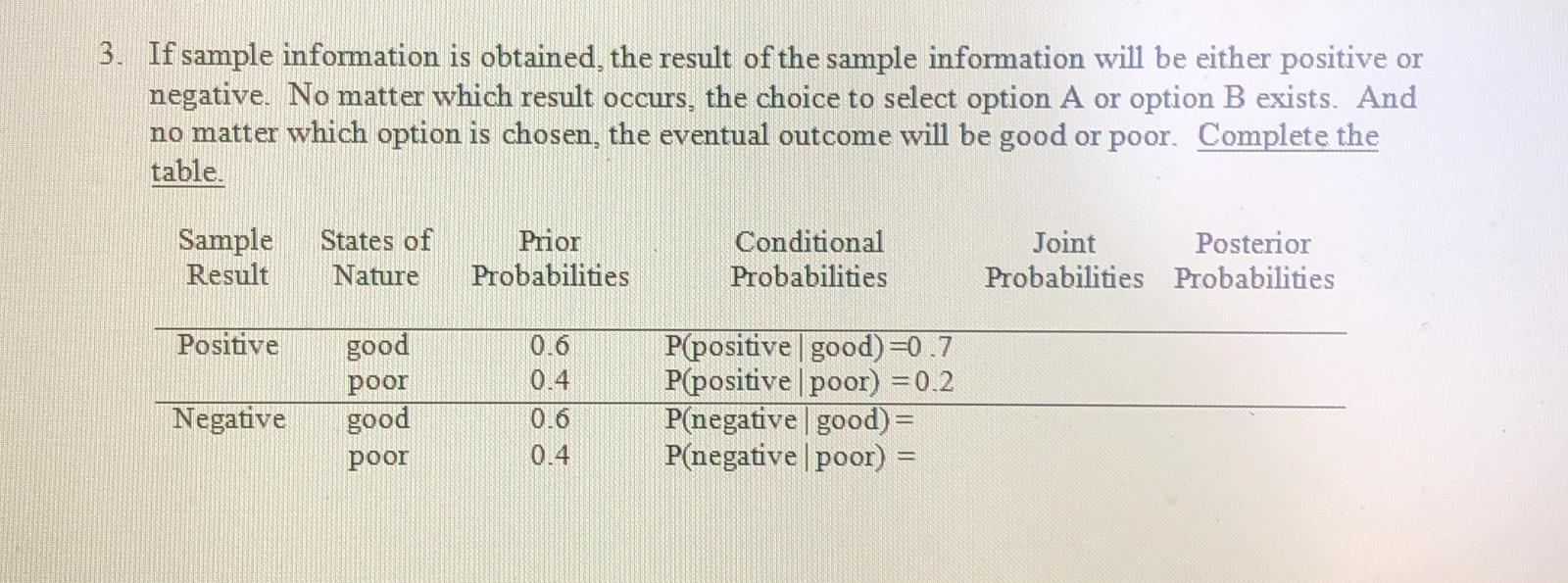 3. If sample information is obtained the result
