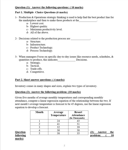 Part 1. Multiple- Choice Questions (6 marks) 1-