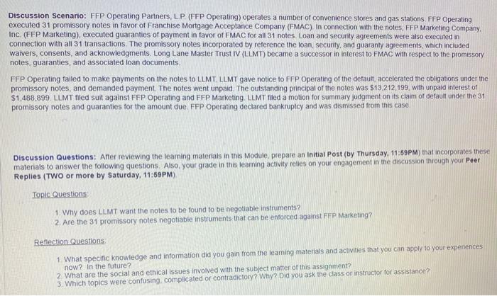 Discussion Scenario: FFP Operating Partners, LP