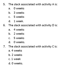 Precedence Activity B Estimated Time (Weeks) 7 8