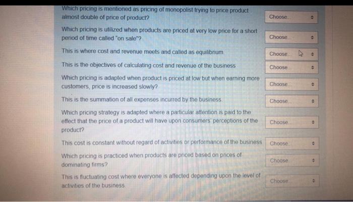 chose the correct answer Choose Choose e Choose <