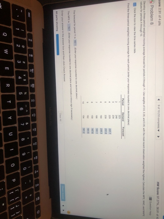 develop a three-period weighted moving average